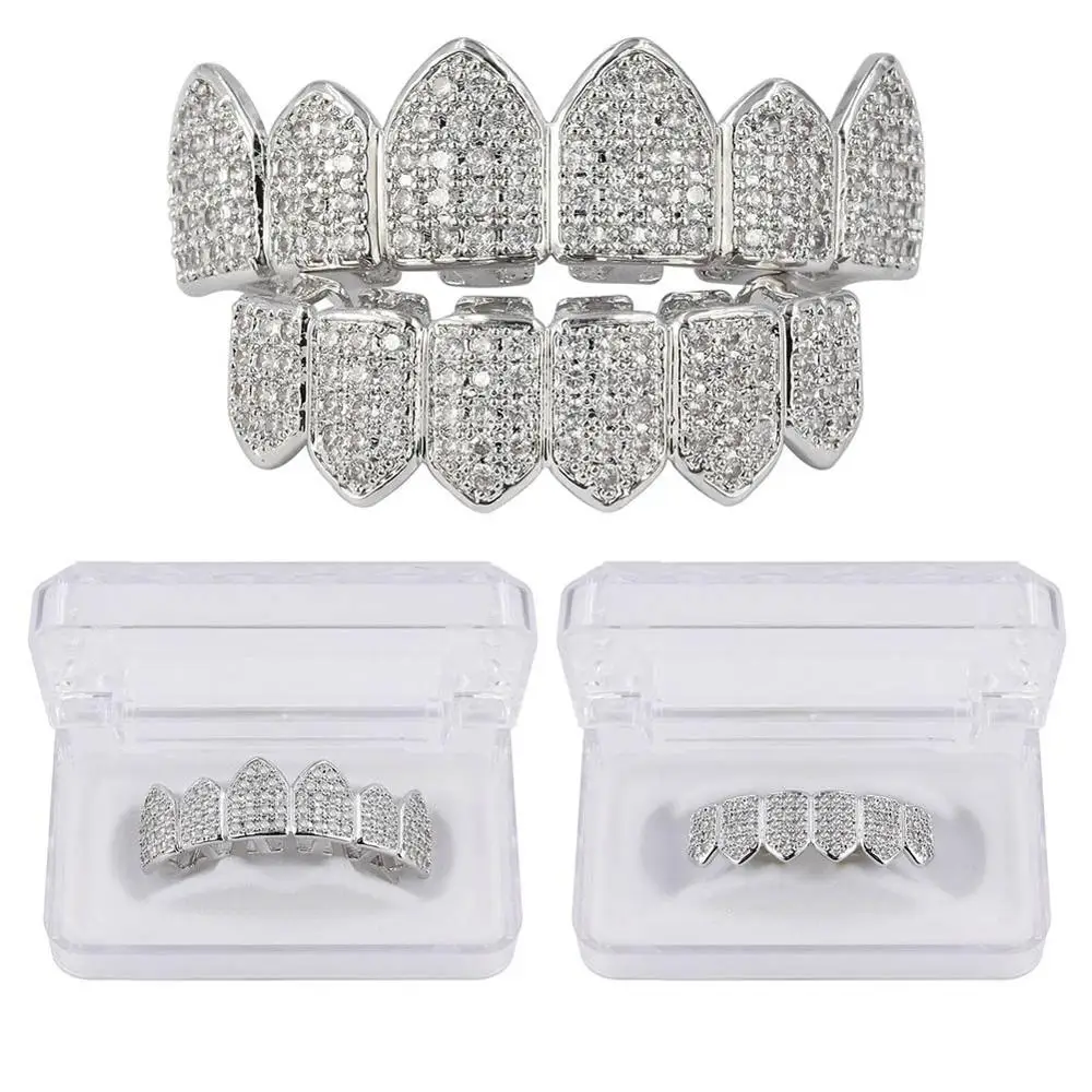 Хип-хоп фианит проложенный Bling Iced Out плоские зубы Grillzs набор верхней нижней части