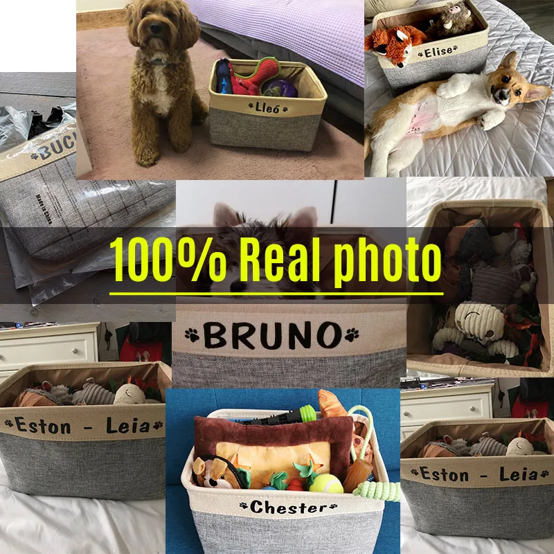 

Pet Toys Linen Storage Box Bins Dog Pet Supplies Customized Dog Toy Storage Basket Dog Canvas Bag Personalized Pet Name Foldable