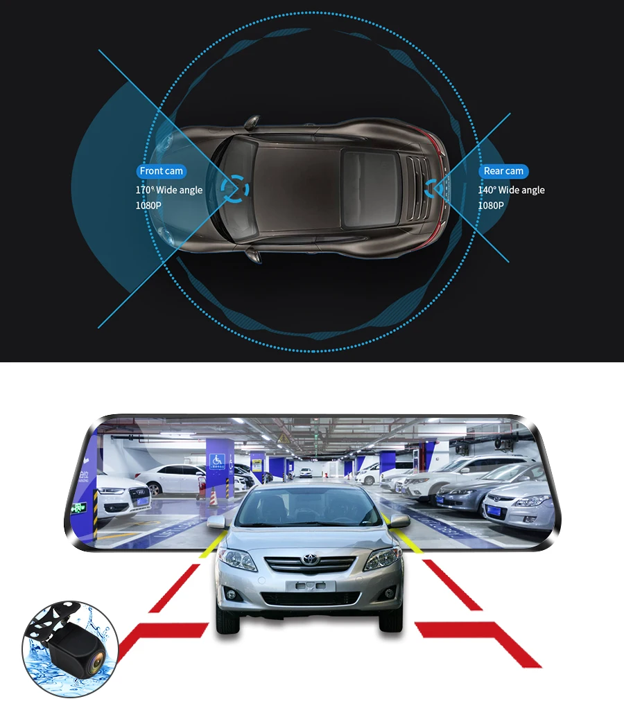 E-ACE Car Dvr ADAS 4G 10" IPS mirror Dash cam Video Recorder Full HD 1920x1080 Dual Lens Rear View Mirror Android GPS Car Camera