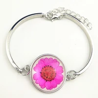 1pc 12 colors chrysanthemumdaisy silver bangle red white pink yellow green blue purple orange bracelet for girl women