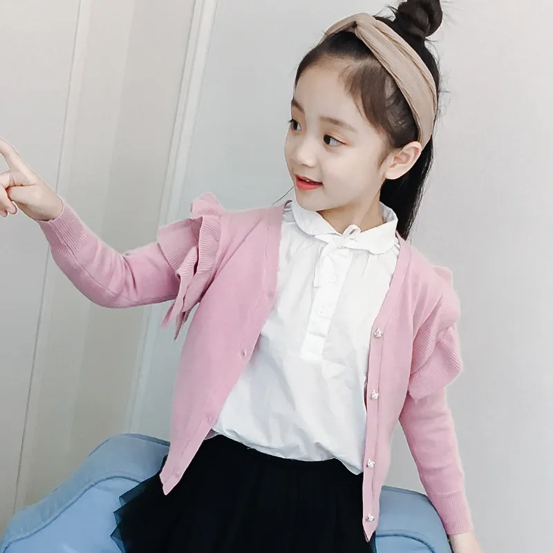Pink cardigans Модный Кардиган для девочек; зимняя одежда для малышей; свитер чистого цвета для девочек; детские трикотажные свитеры; пальто для малышей; сезон весна - Цвет: Pink cardigans