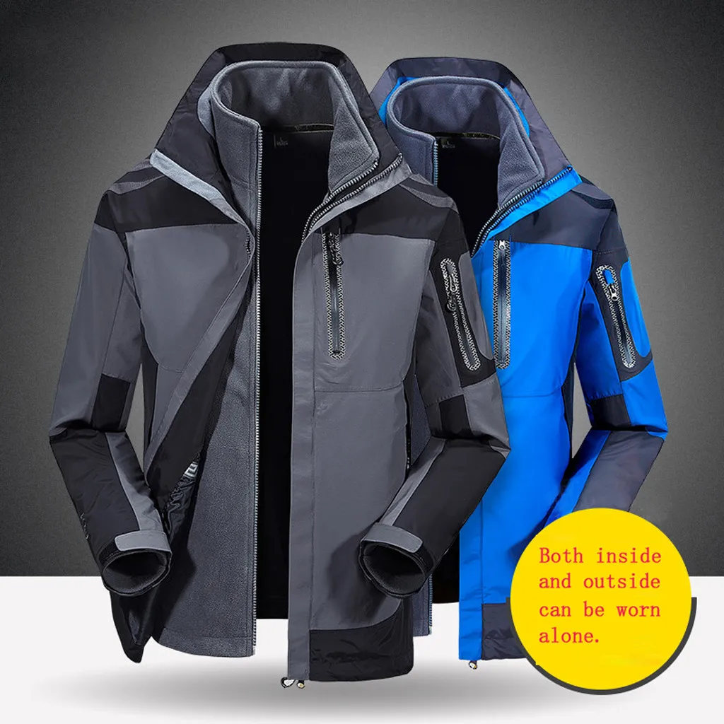 Зимняя теплая ветровка три в одном водонепроницаемая куртка съемная бархатная