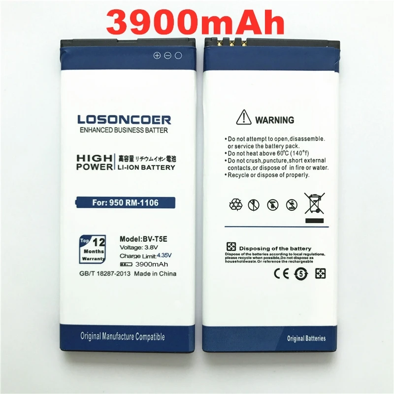 LOSONCOER 3900 мА/ч, BV-T5E/BVT5E/BV T5E батареи для microsoft Lumia 950 Батарея RM-1106 RM-1104 RM-110