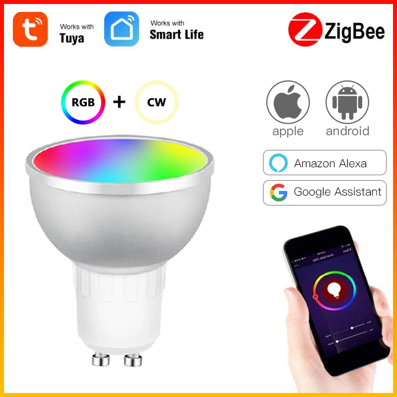 

1-10pcs Tuya GU10 Zigbee 3.0 Smart Light LED Bulbs RGBCW 5W Dimmable Lamps Smart Life Remote Contro Work With Alexa Google Home