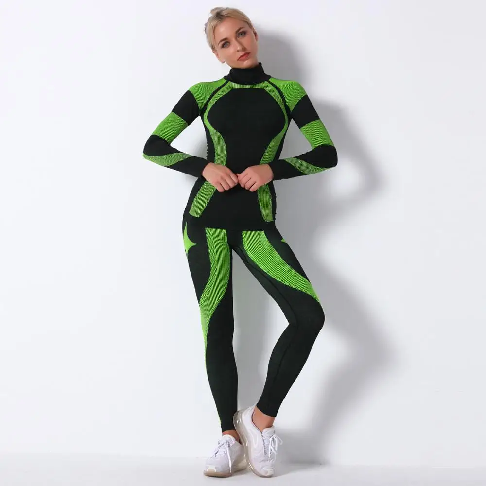 

Seamless Autumn Color Patchwork Yoga Set Women Gym Clothes Fitness Long Sleeve Top Leggings Suit Push Up Workout New Tracksuit