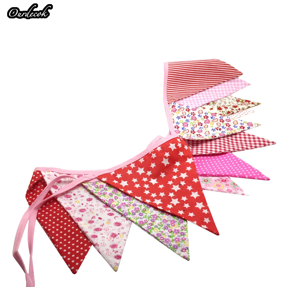 10 pieces 2.4m Multicolor Handmade 12flags Bunting Double side Fabric Flag Banner Garland Wedding Party Decoration | Дом и сад