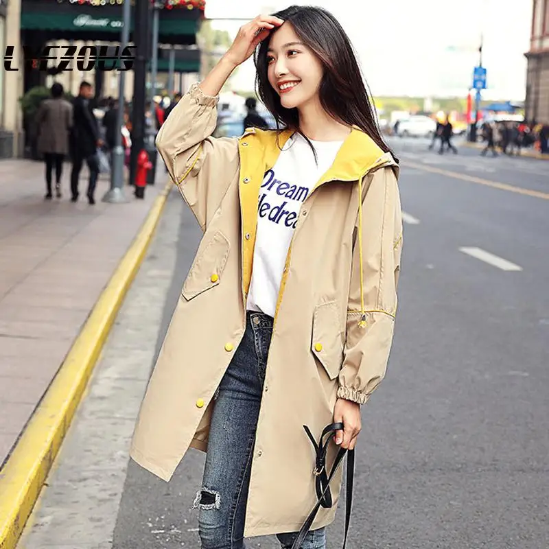 Уличная одежда с капюшоном Длинная Верхняя контрастных цветов повседневная