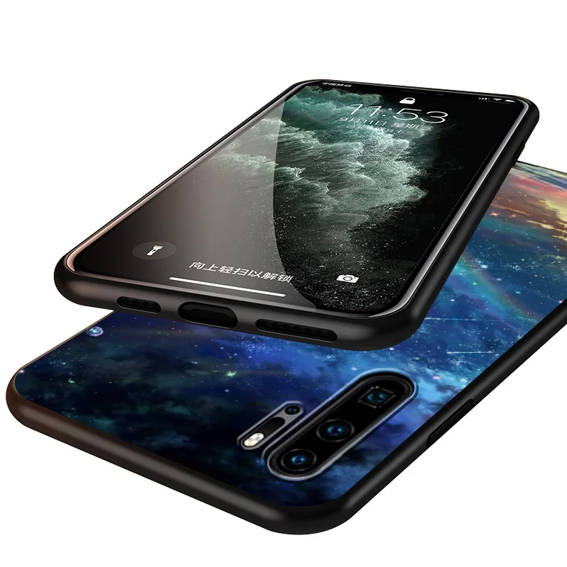 

Cosmic sky For Huawei P40 P30 P20 P10 P9 P8 Lite E mini Pro Plus 5G 2017 2019 Silicone Gloss oil not Glass Black Phone Case