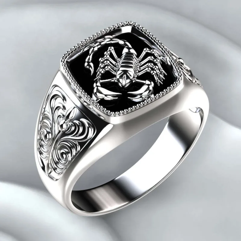 Мужские супер крутой скорпион кольца в стиле панк черного и серебристого цвета
