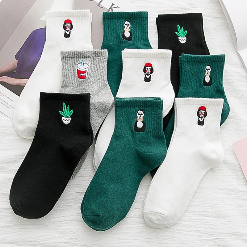 Новые женские милые хлопковые удобные носки с вышивкой в стиле Харадзюку