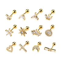 women zircon earrings fine cz jewelry heart sun flower moon star cross crown screw stud earrings ear clips gift bulk supplies