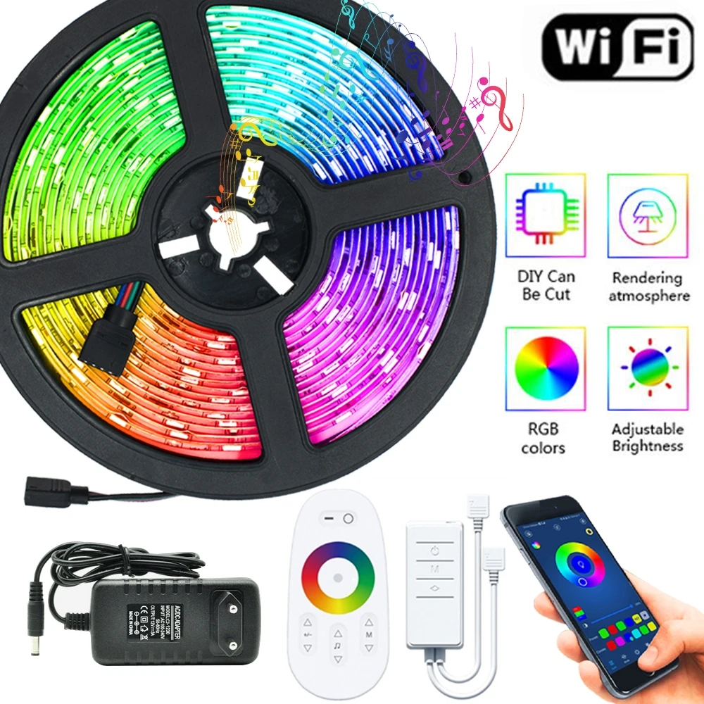 

LED Strip Lights New Bluetooth Smart Controller Luz Led RGB 2835 SMD 5050 Flexible Lamp Tape Ribbon With Diode DC12V 32.8ft WIFI