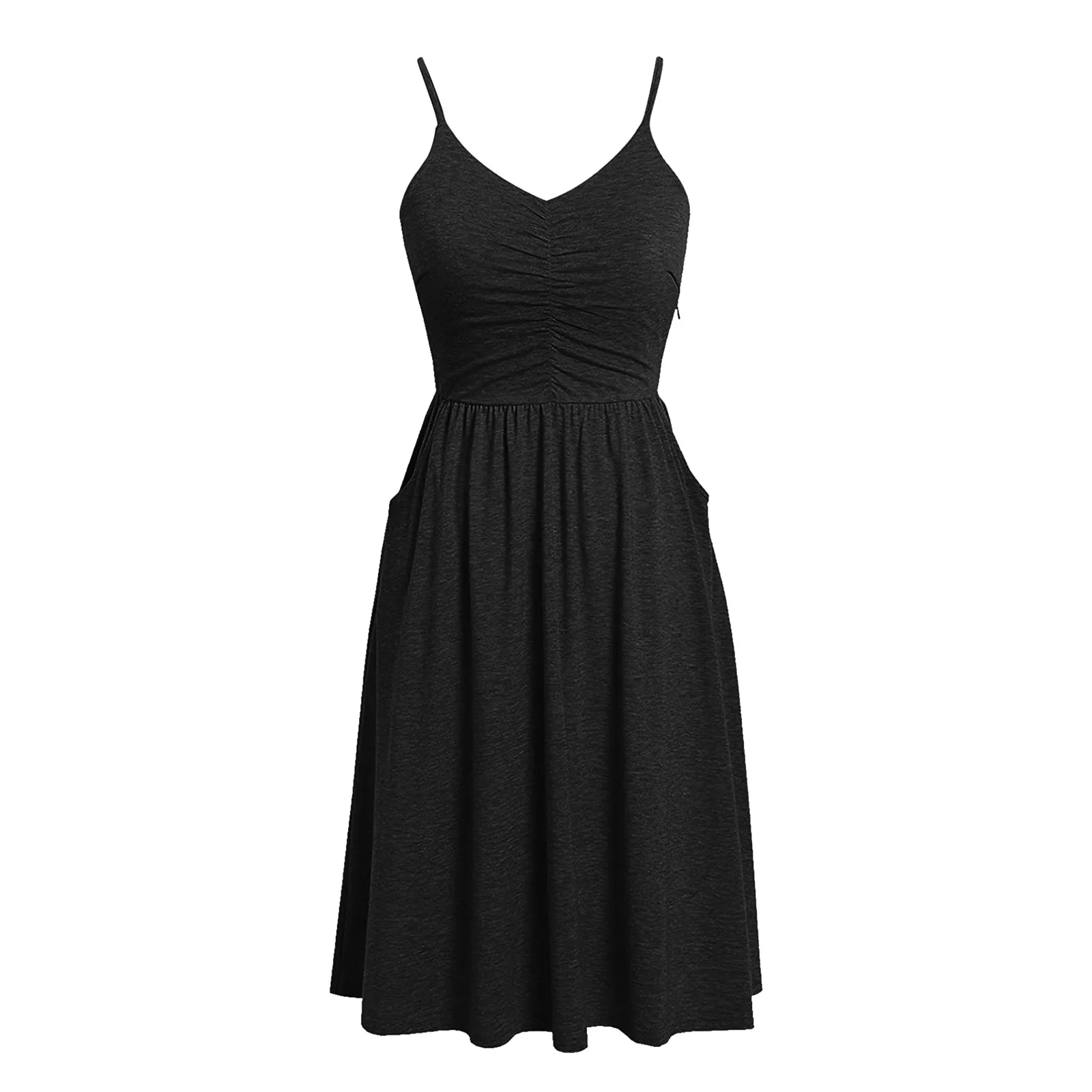 Женское винтажное платье с V образным вырезом однотонное Повседневное средней