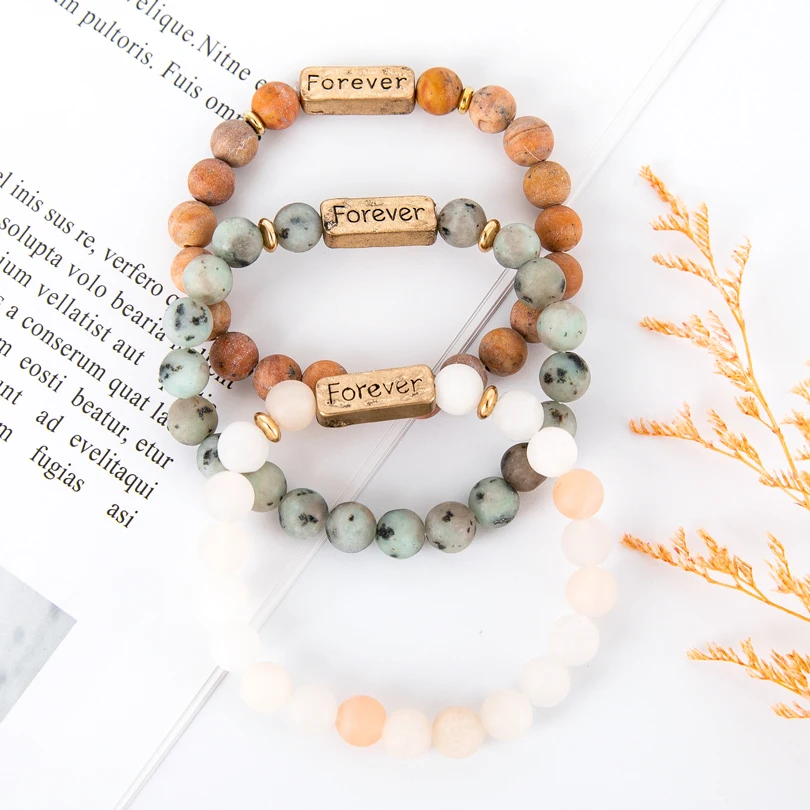 G. YCX штампованные слова навсегда чакра браслеты из лавового камня 8 мм эластичные