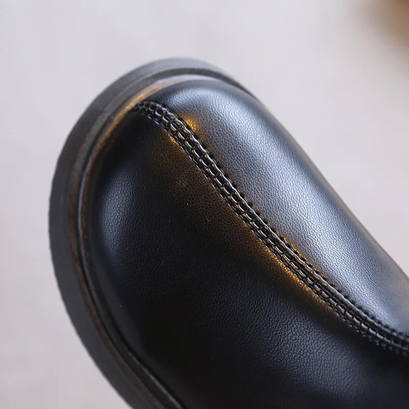 Ботинки для девочек Однотонные Черные новые винтажные кожаные ботинки детская