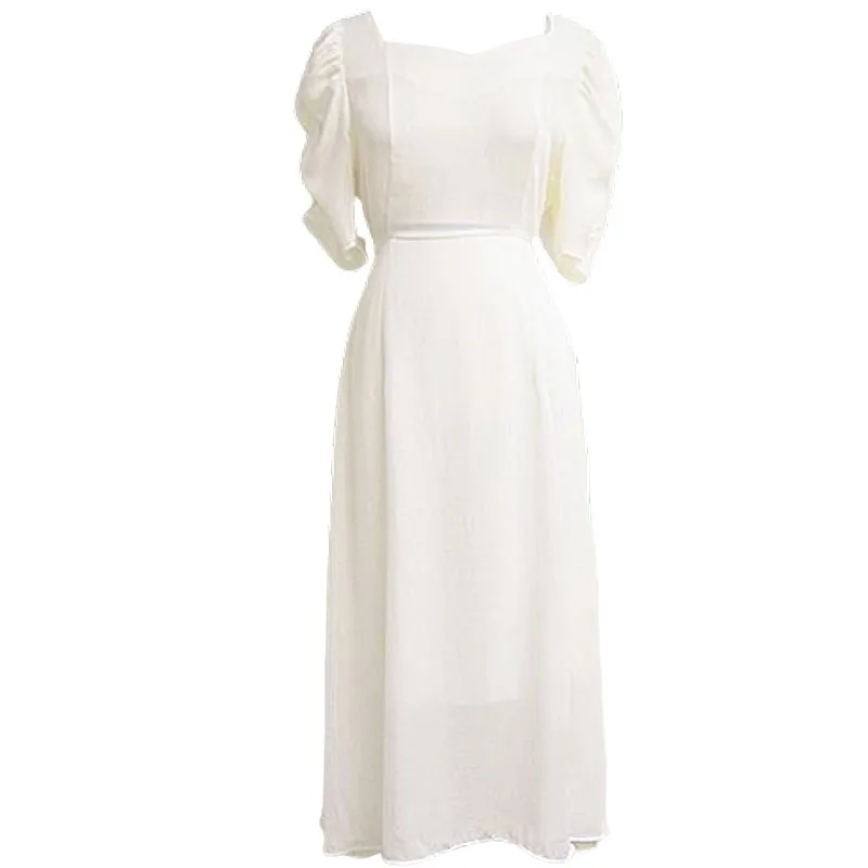 

French Style Gentle Elegant Dress Square Collar Super Fairy Goddess Temperament Retro Puff Sleeve Waist Slimming New Mid-Length