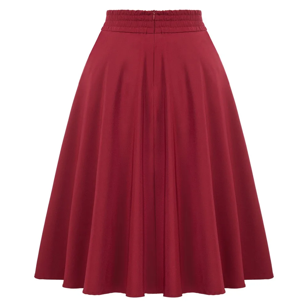 

Винтажная Женская юбка-качели с фиксированным поясом, декоративное расклешенное ТРАПЕЦИЕВИДНОЕ ПЛАТЬЕ, однотонная Милая офисная Дамская э...