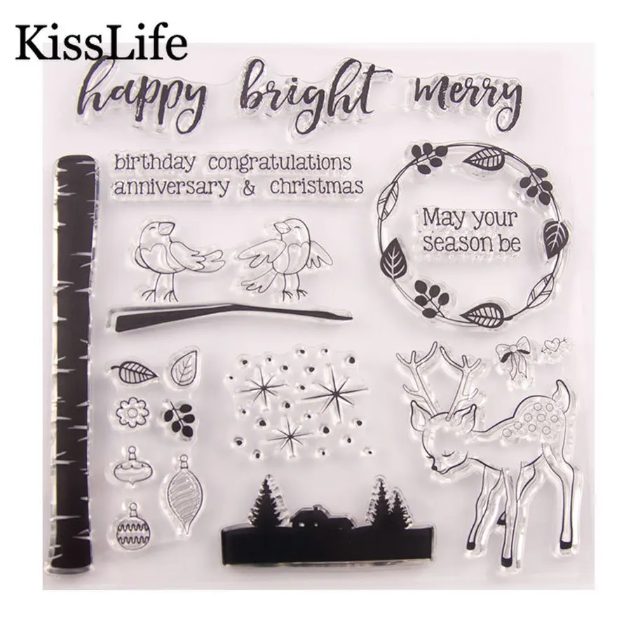 1 лист прозрачные штампы с животными оленем курицей листьями счастливыми яркими