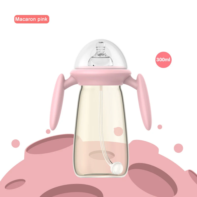 Pink 300ml XL nipple IMBABY 120/300 мл бутылочка для кормления бутылочки для кормления детские бутылочки для кормления 0-12 м силиконовая соска тяжелый шар соломы - Цвет: Pink 300ml XL nipple