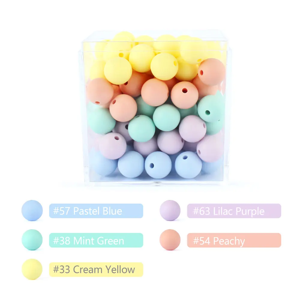 100pcs Wholesale Baby Round beads Silicone Food Grade DIY Bracelet Pacifier Chian Print Tie Dye 15mm Baby Teething Bead Pearl