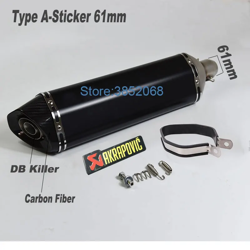 Type A 61mm STicker Мотоцикл Akrapovic выхлопной ID: 51 мм/61 мм L: 570 мм/470 мм Мотоцикл углеродного волокна наконечник глушитель Escape с DB Killer - Цвет: Type A 61mm STicker