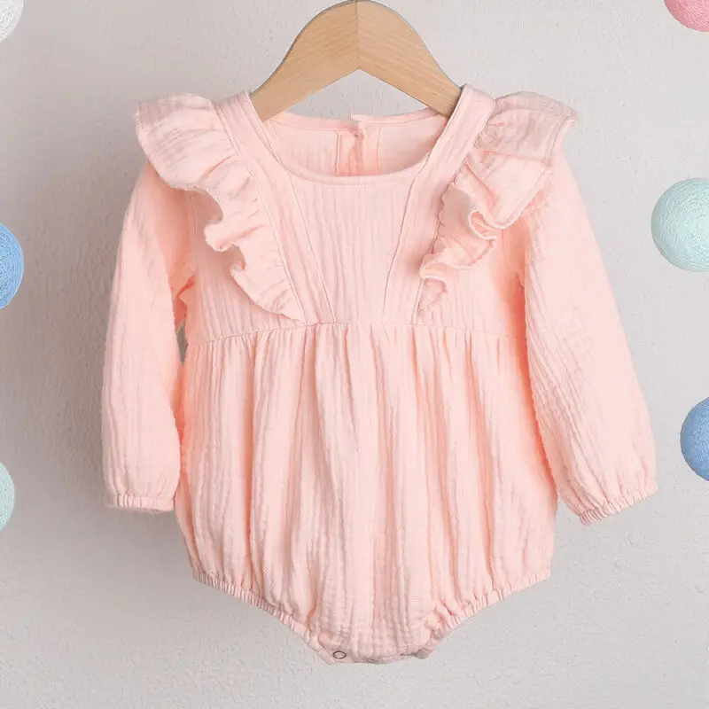 Осенняя одежда для маленьких девочек хлопковое боди с оборками и длинным рукавом