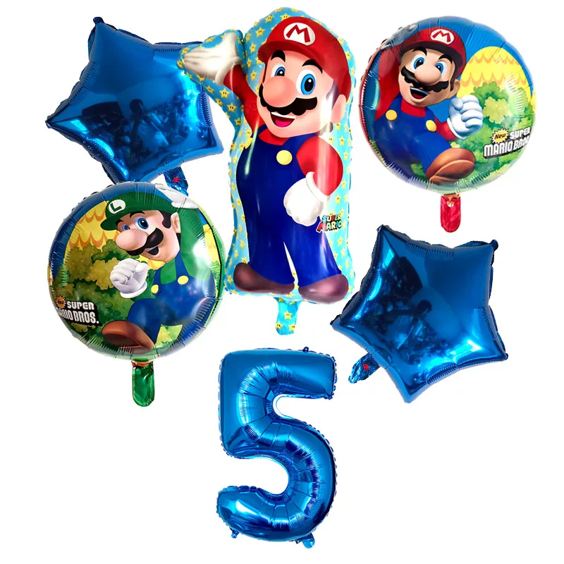 6 шт. воздушные шары "Супер Марио" 32 дюйма цифры шары мальчик девочка день рождения Братья Марио и Луиджи майлар синий красный шар набор декора