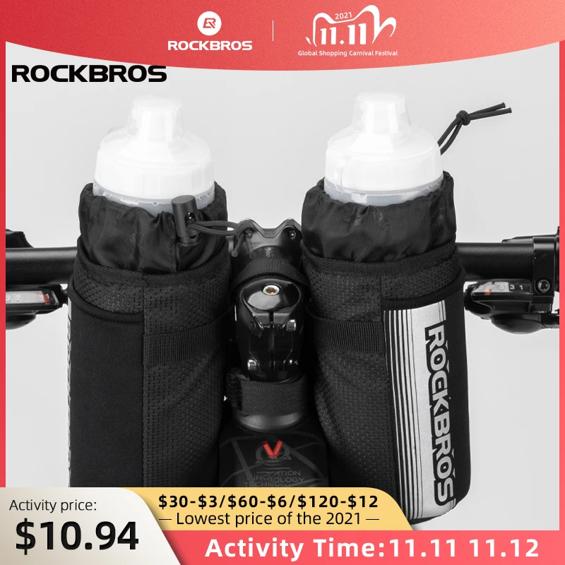 

ROCKBROS Bicycle Handlebar Bag Cycling Water Bottle Carrier Holder Wide Reflective Strap Scooter Hang Bag Bike Pouch Accessories