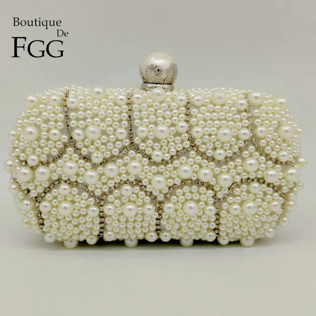 MIL1177-BEI Boutique De FGG элегантная жемчужная застежка белые женские вечерние сумки с бисером официальные свадебные вечерние сумки и кошельки Сумка-клатч невесты - Цвет: MIL1177-BEI