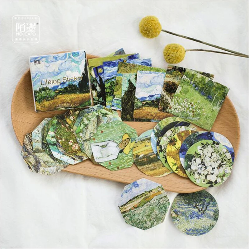 

Meet Van Gogh Sticky Stickers Color Paper Decoracion Scrapbooking Office Stationery School Supplies Sticker Flakes 45PCS