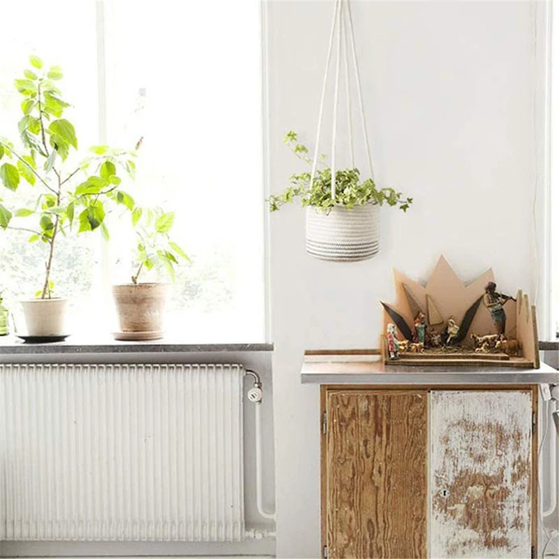 

Jute Rope Hanging Planter Woven Plant Storage Basket Indoor Outdoor Flower Pot