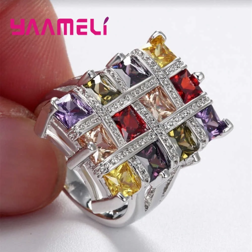 Rencentagle разные цвета фиолетовый и синий белый CZ YAAMELI кольцо полный размер