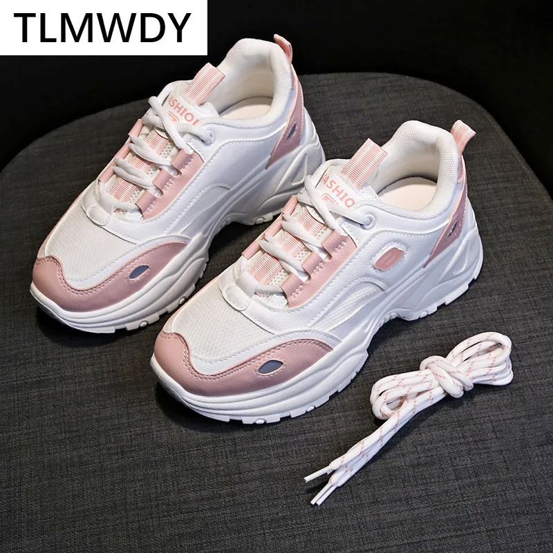 

2021 Women's Color Matching Sneakers Fashion Women's Shoes Comfortable Breathable Casual Shoes Lace-up Non-slip Platform Shoes