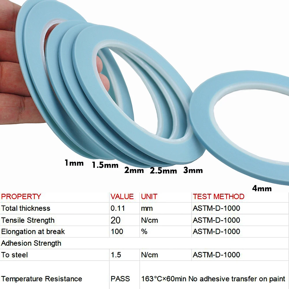 Синяя высокотемпературная виниловая тонкая малярная лента Fineline автомобильная