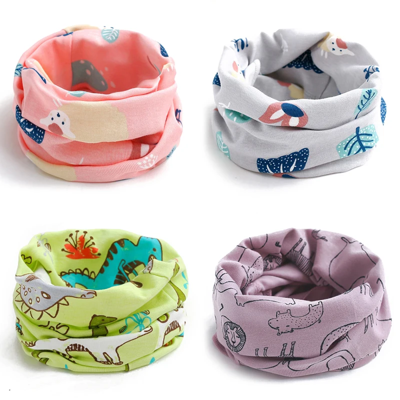 

New Autumn Winter Children Boys Girls Baby Scarf Cartoon Dinosaur Pattern 100% Cotton O Ring Neck Scarves Spring Warm Scarf