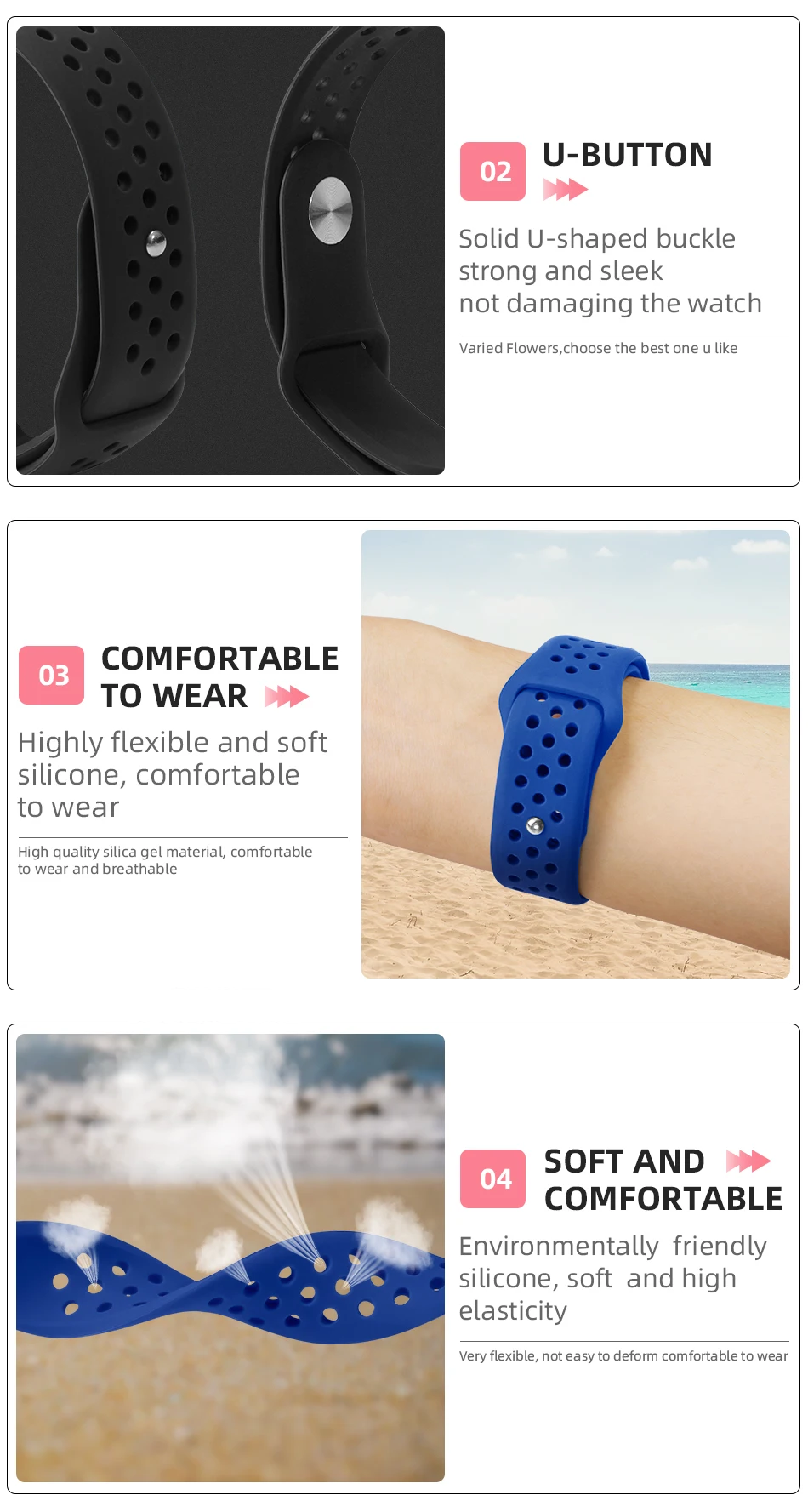 BOORUI Amazfit Bip ремешок спортивный дышащий силикон 20 мм ремешок для Xiaomi Huami Amazfit Bip BIT Lite Youth Smart Watch