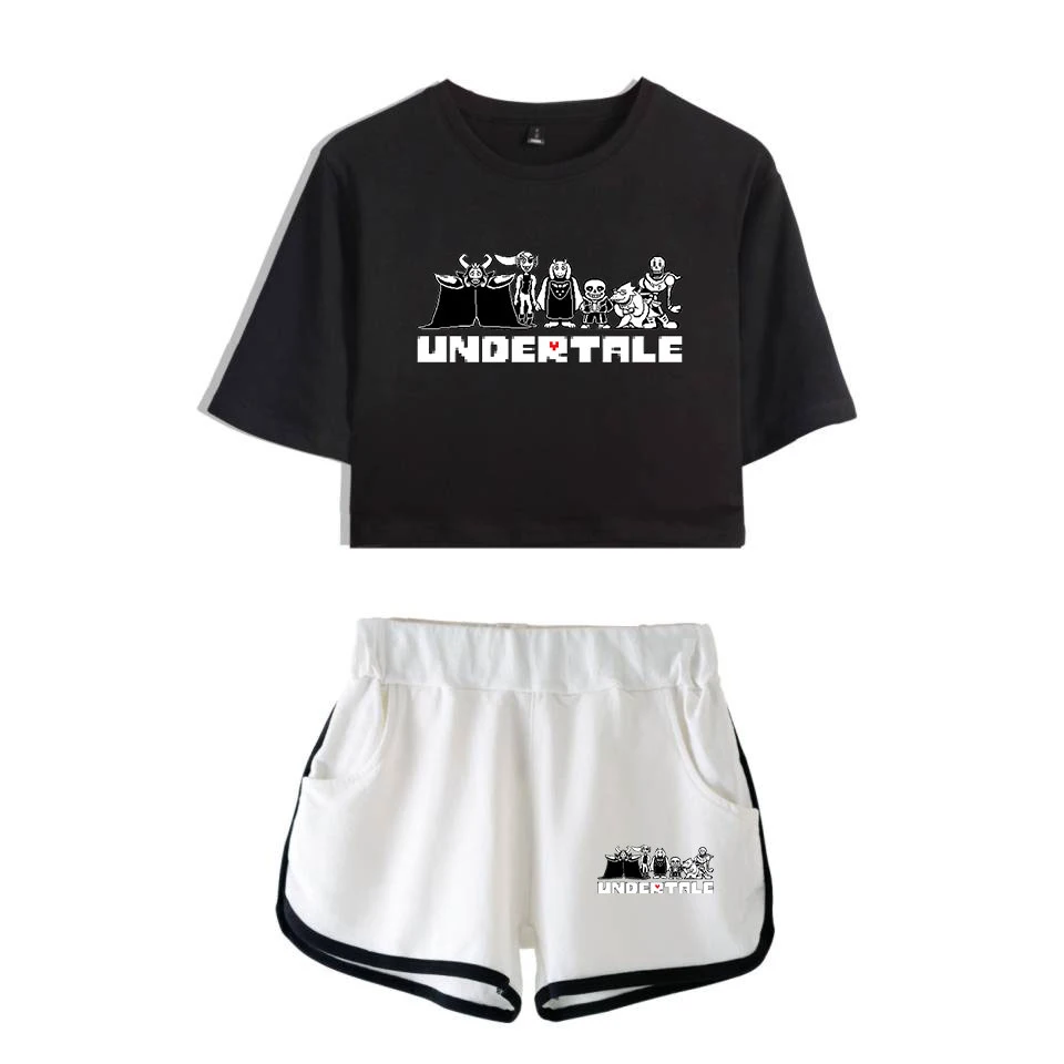 

Undertale Crop Tops + Shorts two piece set Girls Oversized Sport Navel short sleeve and Elastic Waist Short Pants Summer Sets