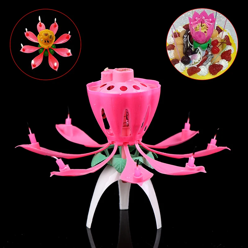 

DIY Party Cake Candle Musical Lotus Flower Happy Birthday Candle Light