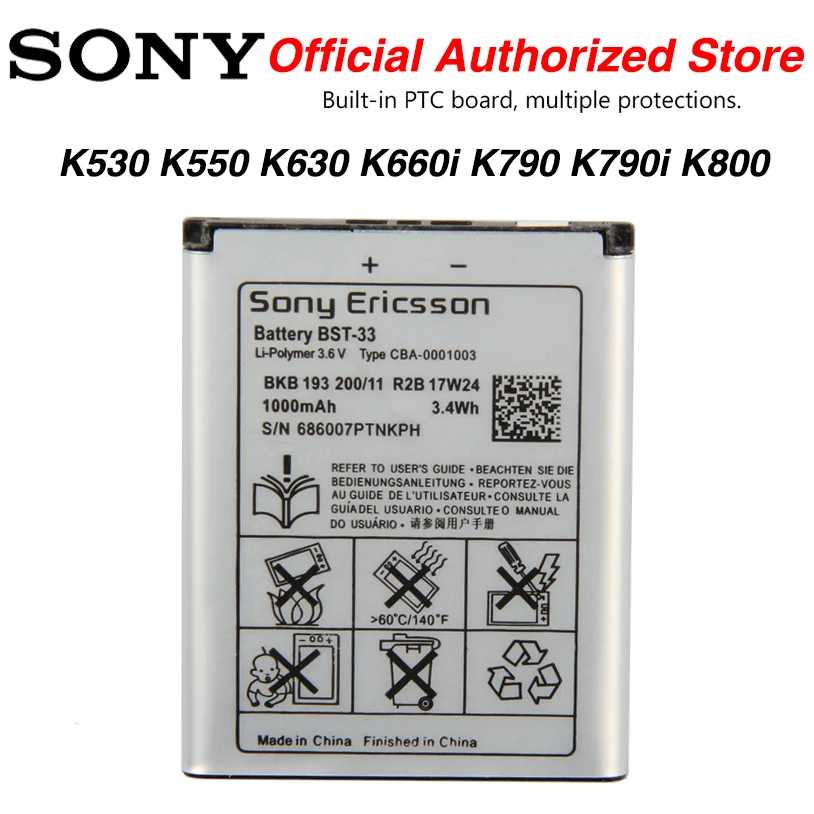 Original Sony BST-33 Battery For Ericsson K530 K550 K630 K660i K790 K790i K800 K800i K810 K810i 1000mAh | Мобильные телефоны и