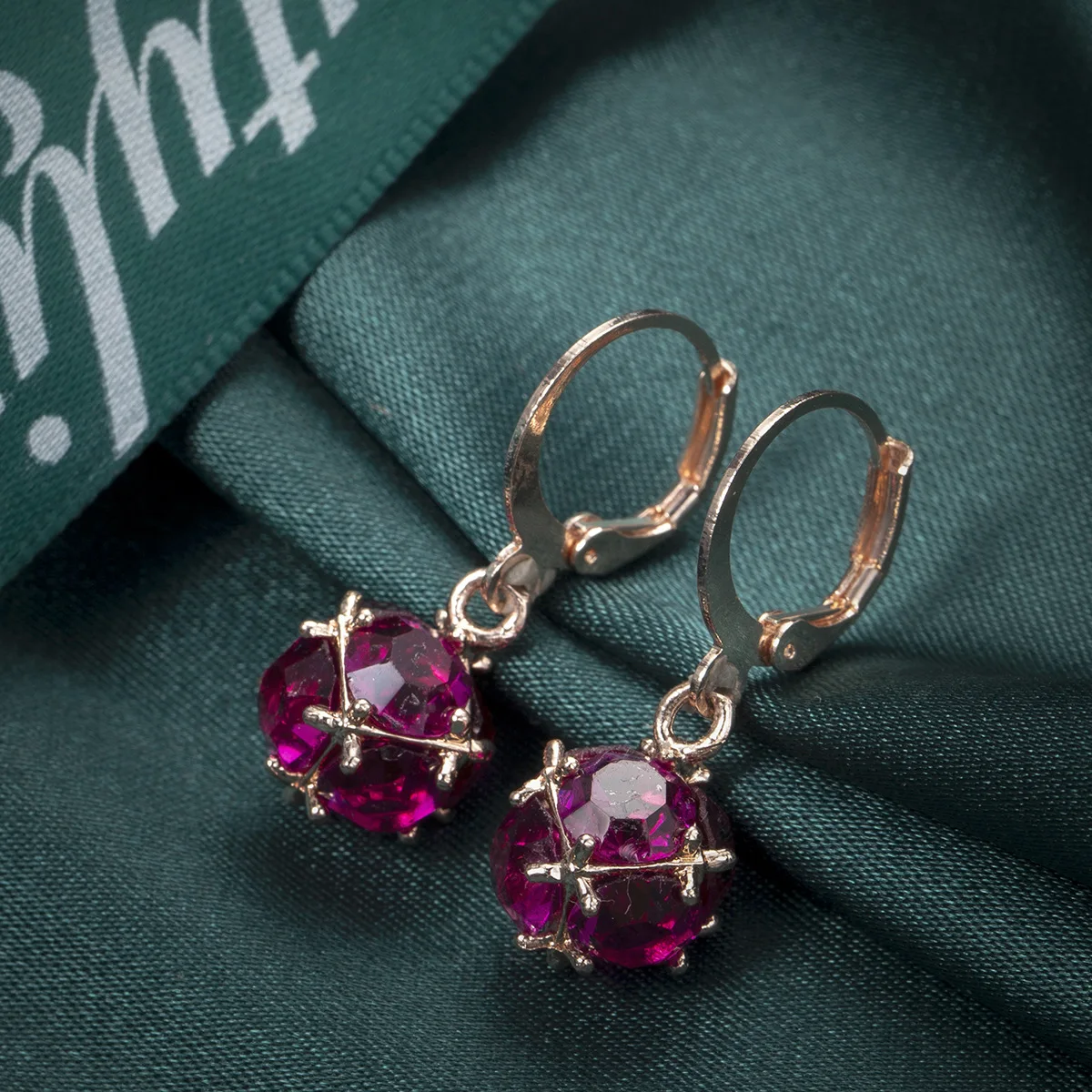 

Personality original Korean women's jewelry 2021S585 rainbow series zircon earrings rose red zircon jewelry earrings