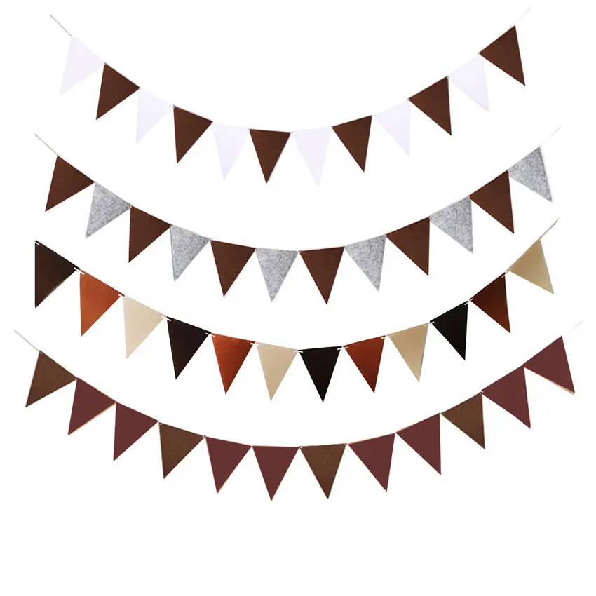 

4M 12Flags Khaki Brown Grey Fabric Banner Garlands Flags Birthday Bunting Pennant Baby Shower Wedding Party Decoration Supplies