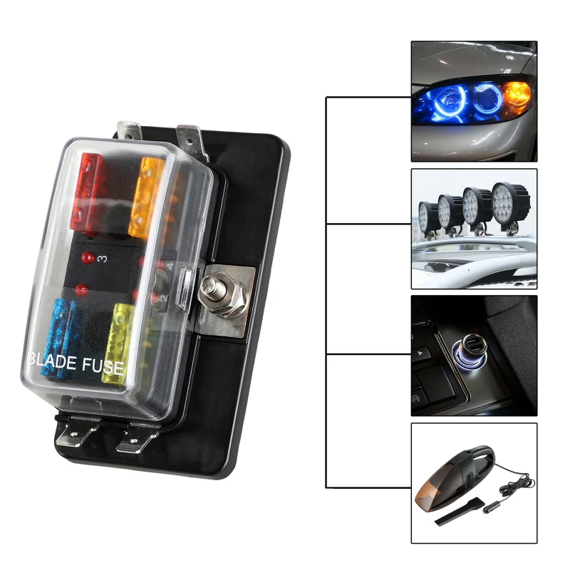 DC32V 4-Way Car Marine Waterproof Fuse Box Block Holder With LED Indicator For 12V/24V Failure Light Auto Accessories | Автомобили и