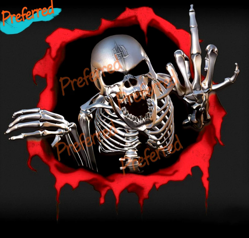 

Metal Skeleton Skull In The Bullet Hole Funny Colorful Decal Motocross Racing Laptop Helmet Trunk Car Sticker Die Cutting