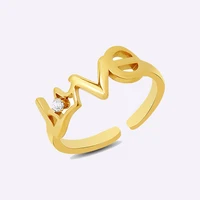 new stainless steel crown love geometric finger for women 18k plated zirconia opening ring wedding bands for party engagement