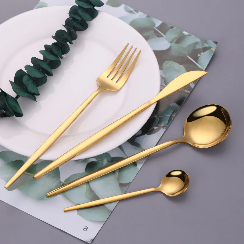 

Gold Cutlery Stainless Steel Dinnerware Set Golden Knives Forks Dining Spoons Cutlery Flatware Set Kitchen Dinner Tableware Set