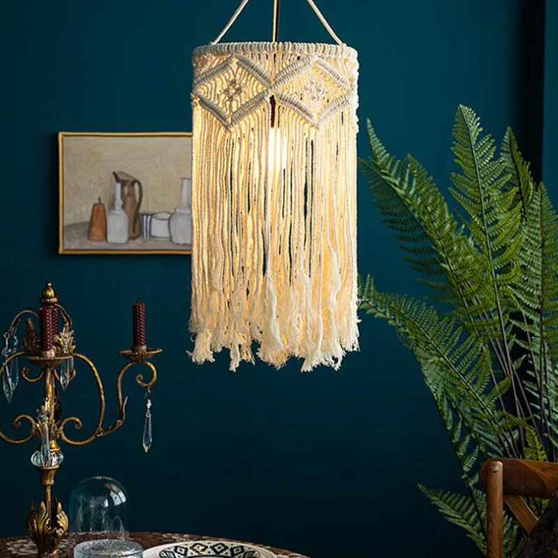 

Nordic Hand-woven Lampshade Simple Living Room Bedroom Chandelier Lampshade Boho Lamp Home Decoration Abat Jour