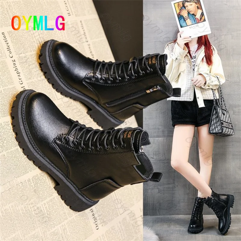 

2021 autumn and winter new British style short boots women's thick-soled and velvet lace-up fashion Martin boots women shoes