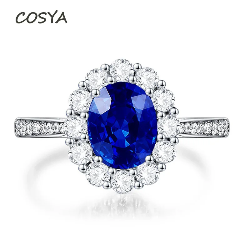 COSYA 100% Серебро 925 пробы Овальный Сапфир высокоуглеродистые бриллиантовые