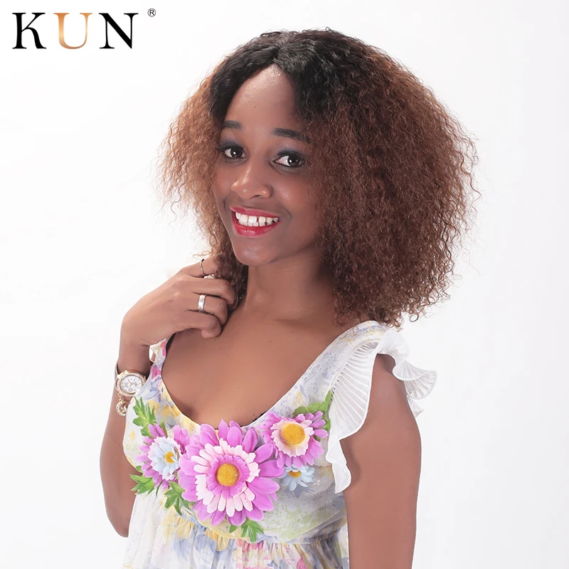 Короткие человеческие волосы на кружеве парики T1b 30 цветов Омбре кудрявые парик