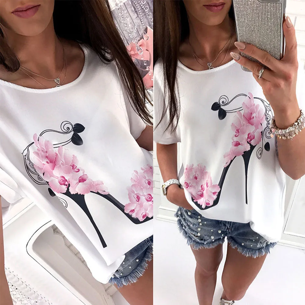 Женские повседневные пляжные топы с принтом на высоком каблуке свободная летняя